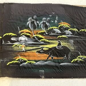 Asian Multicolor Silk Vietnamese Art Painting Unframed Size 16"x 10 1/4"